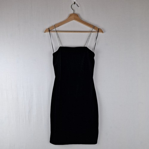 Black velvet mini dress - black,